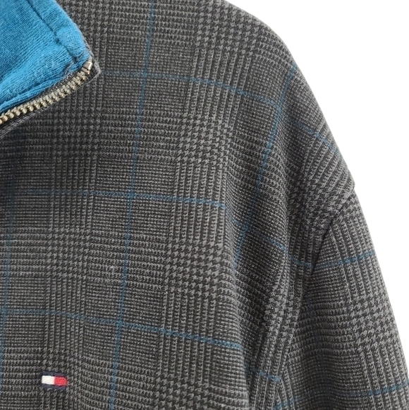 Tommy Hilfiger 1/4 Quarter Zip Long Sleeve Mock Neck Grey/Blue Sweater - Picture 5 of 9